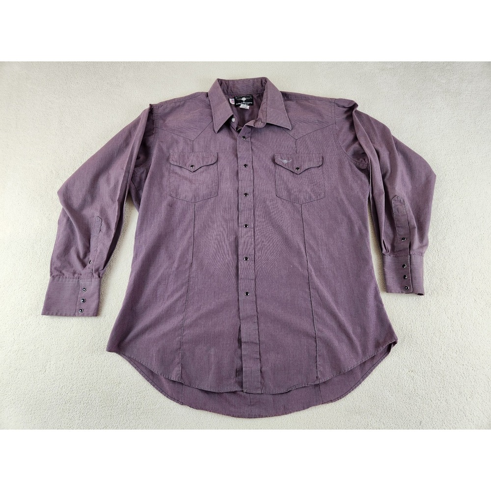 VTG Flying R Ranchwear Mens Pearl Snap Button Down Shirt Purple Size XL USA